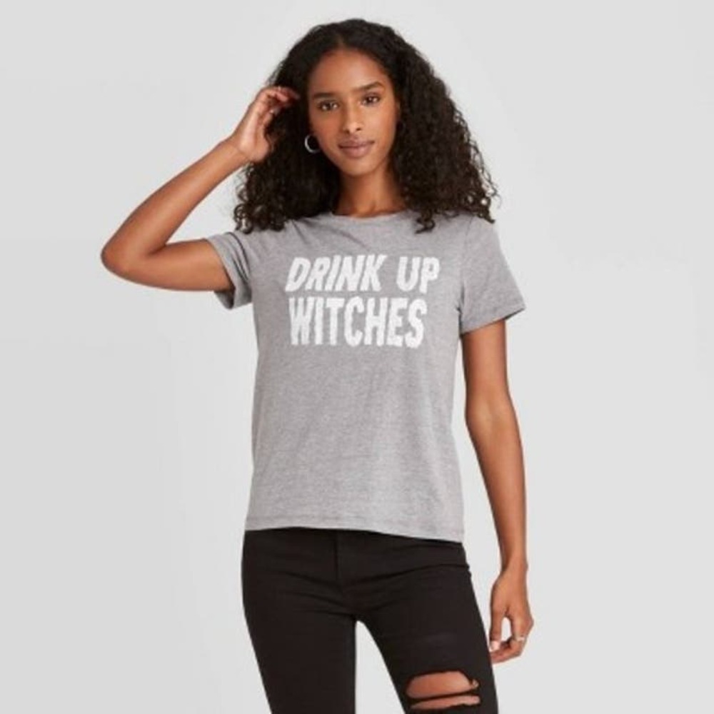 Grayson Threads Drink Up Witches Soft Gray Crew Neck T-Shirt Medium